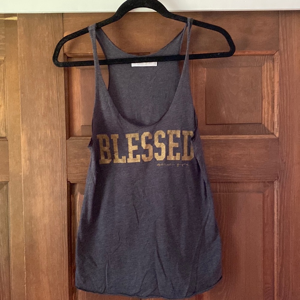 Spiritual Gangster gold BLESSED charcoal racer back tank size large